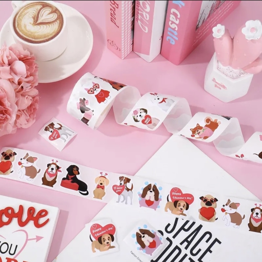 Charming Dog-Themed Valentine's Day Stickers.   500 Count